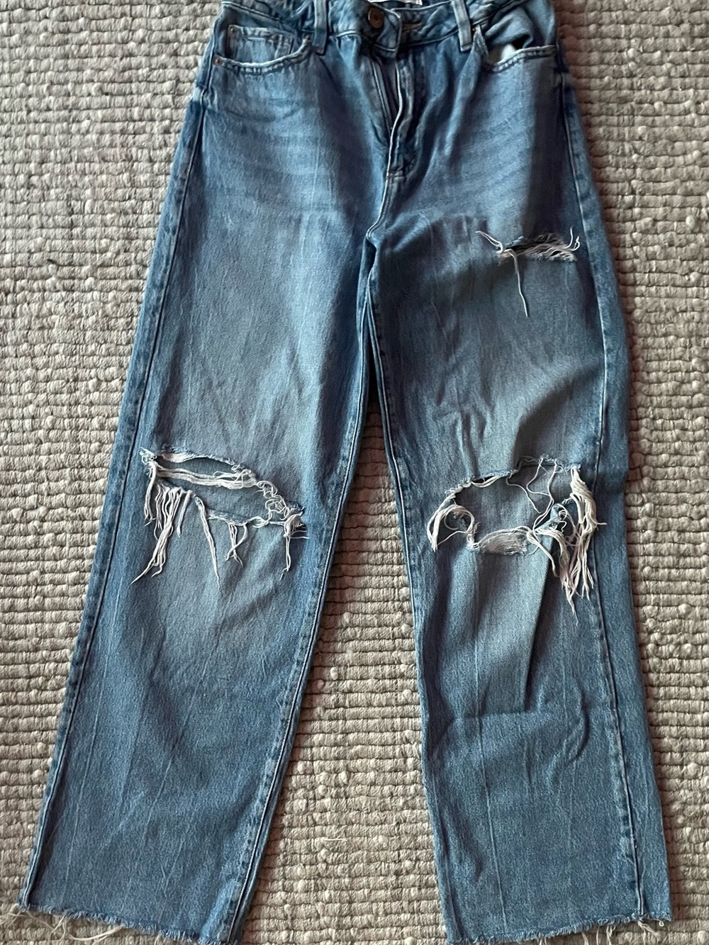 Women's Distressed Blue Denim Jeans - Casual Straight Fit